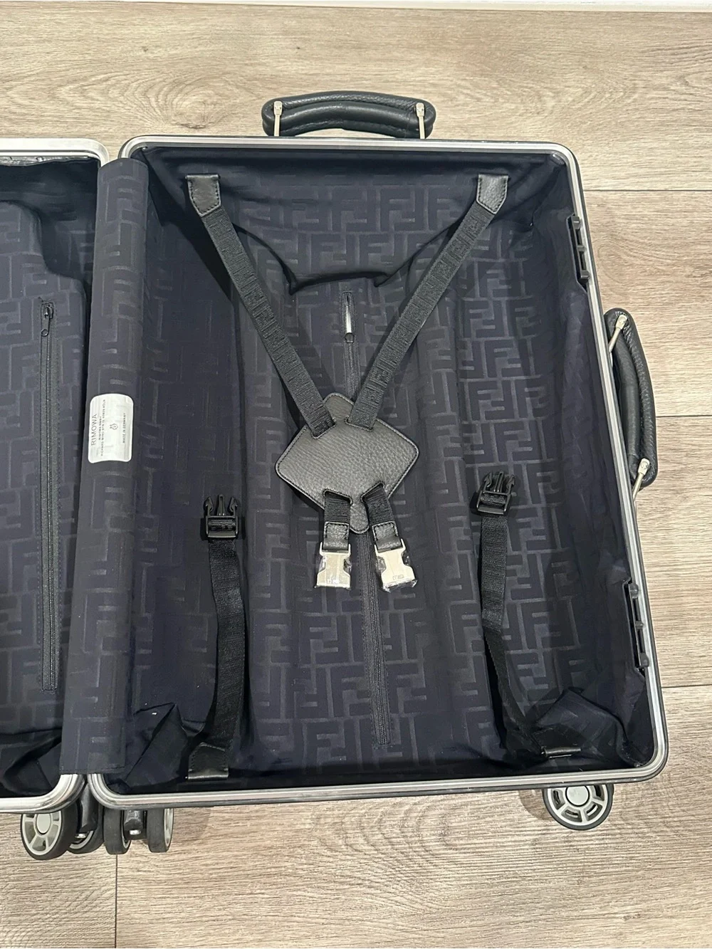 Fendi x Rimowa Silver Aluminum Hardcase Carry-On with Black Handle